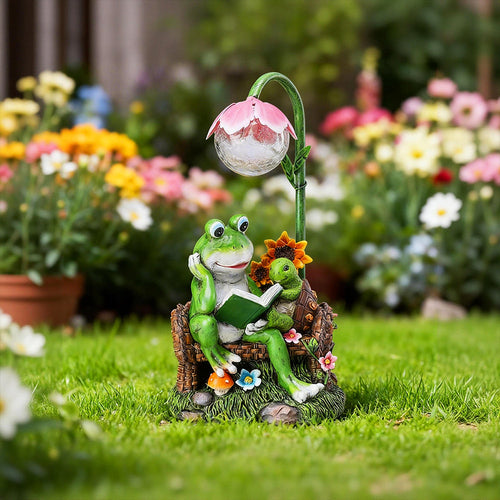 Solar Frog and Turtle Garden Statues with Lights Outdoor Lawn and Patio Decor