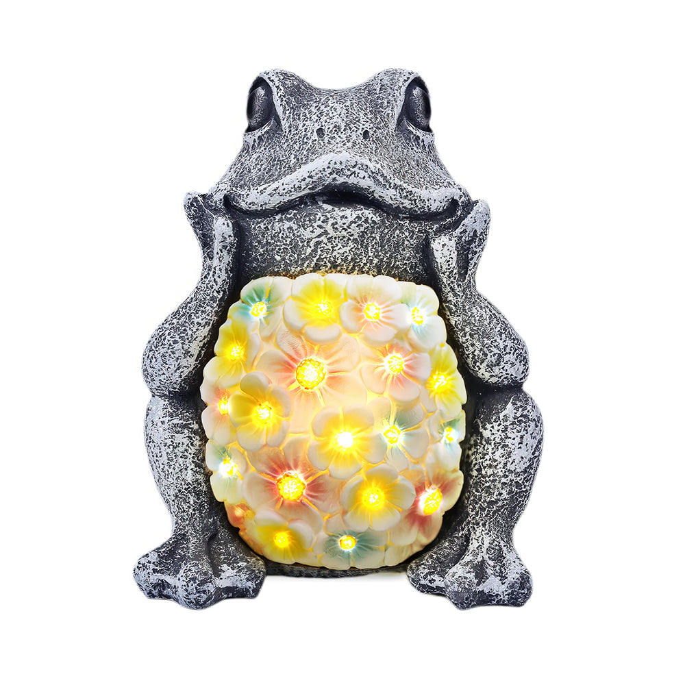 Solar Garden Frog Statue Outdoor Decor with LED Light for Yard and Lawn