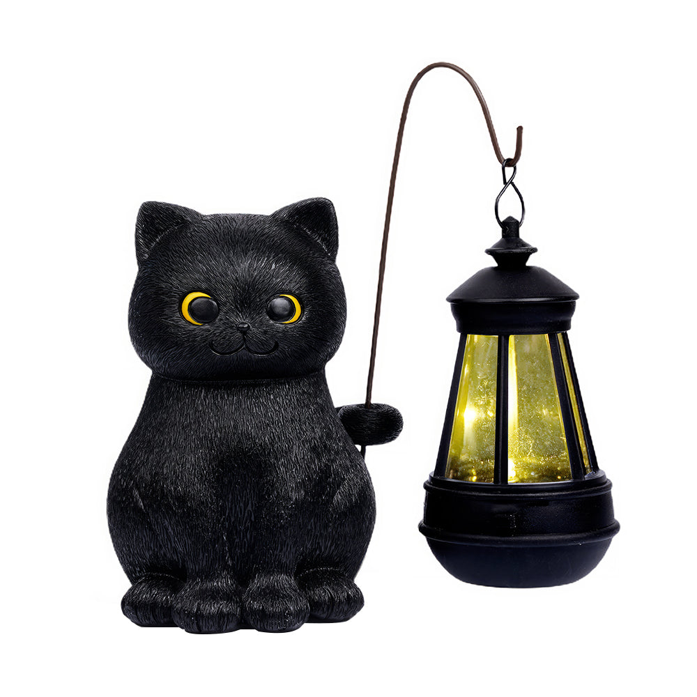 Solar Garden Statue Cat Figurine Black Cat Statues Garden Decor with LED Light Outdoor Statue for Yard Patio Balcony Lawn Ornament