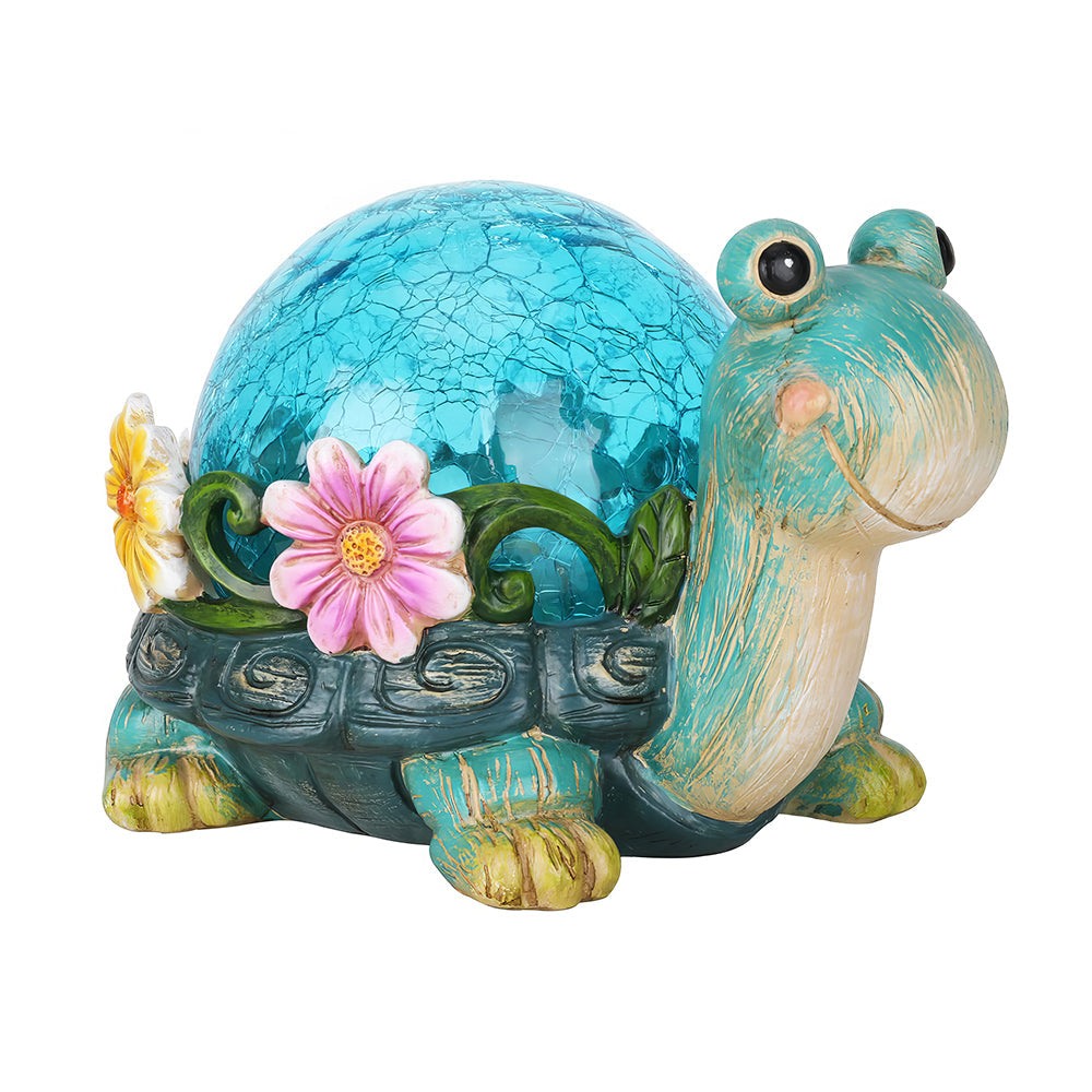 Solar Garden Statues Outdoor Figurines Turtle Lawn Ornament with Solar Lights Cracked Glass Outdoor Decor for Patio Yard Decorations