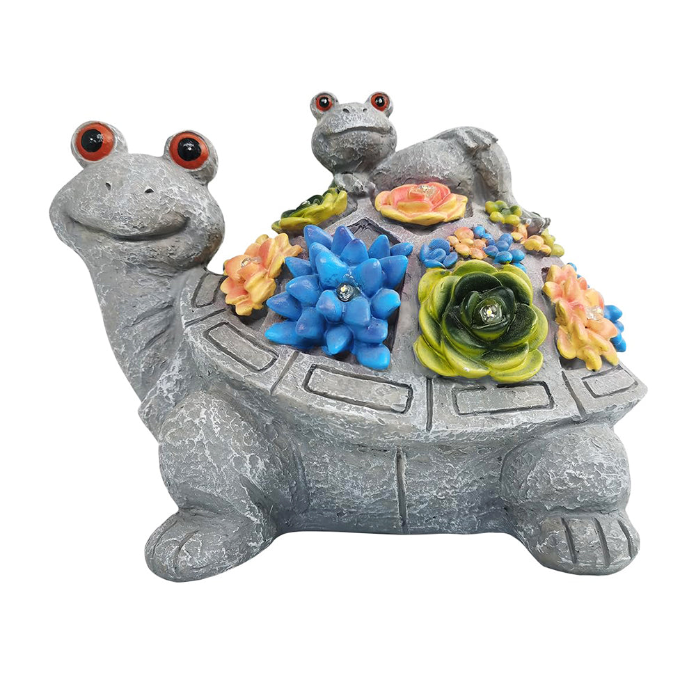 Outdoor Solar Turtle Statue with Succulents and LED Lights for Garden