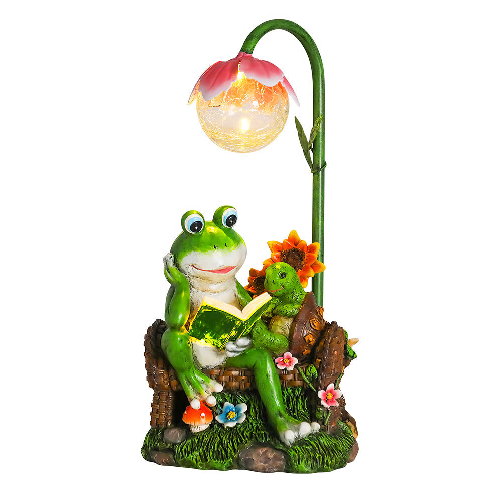 Solar Frog and Turtle Garden Statues with Lights Outdoor Lawn and Patio Decor