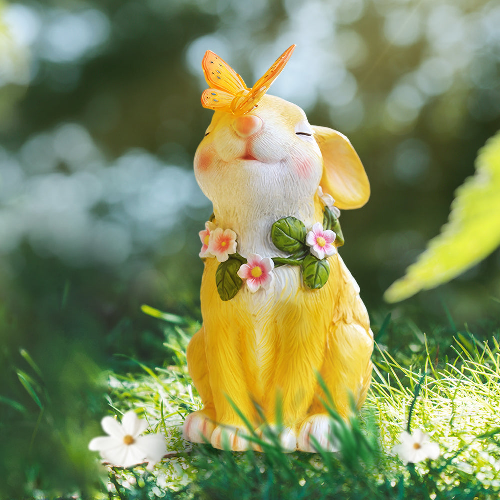Solar Rabbit Garden Statue Resin Outdoor Decor for Yard and Lawn