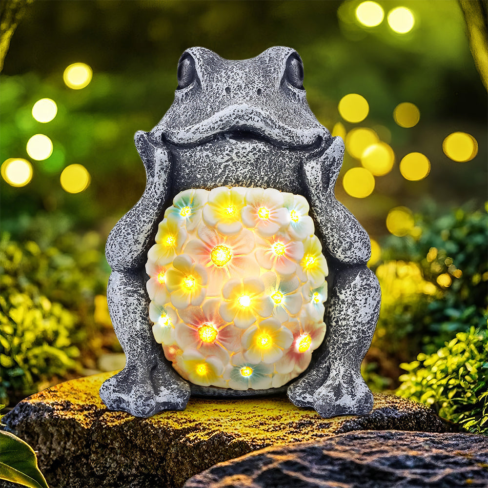 Solar Garden Frog Statue Outdoor Decor with LED Light for Yard and Lawn