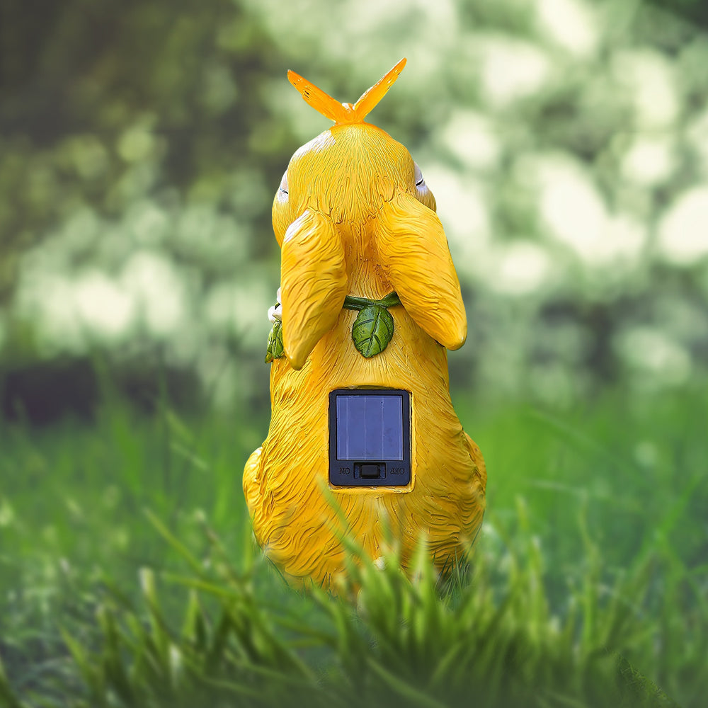 Solar Rabbit Garden Statue Resin Outdoor Decor for Yard and Lawn