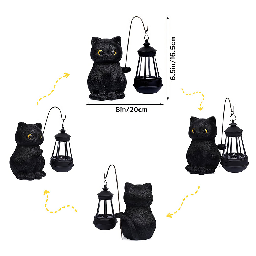 Solar Garden Statue Cat Figurine Black Cat Statues Garden Decor with LED Light Outdoor Statue for Yard Patio Balcony Lawn Ornament