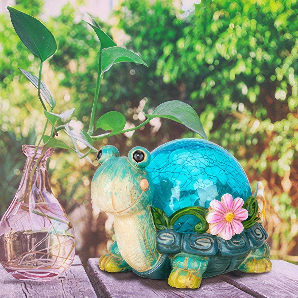 Solar Garden Statues Outdoor Figurines Turtle Lawn Ornament with Solar Lights Cracked Glass Outdoor Decor for Patio Yard Decorations