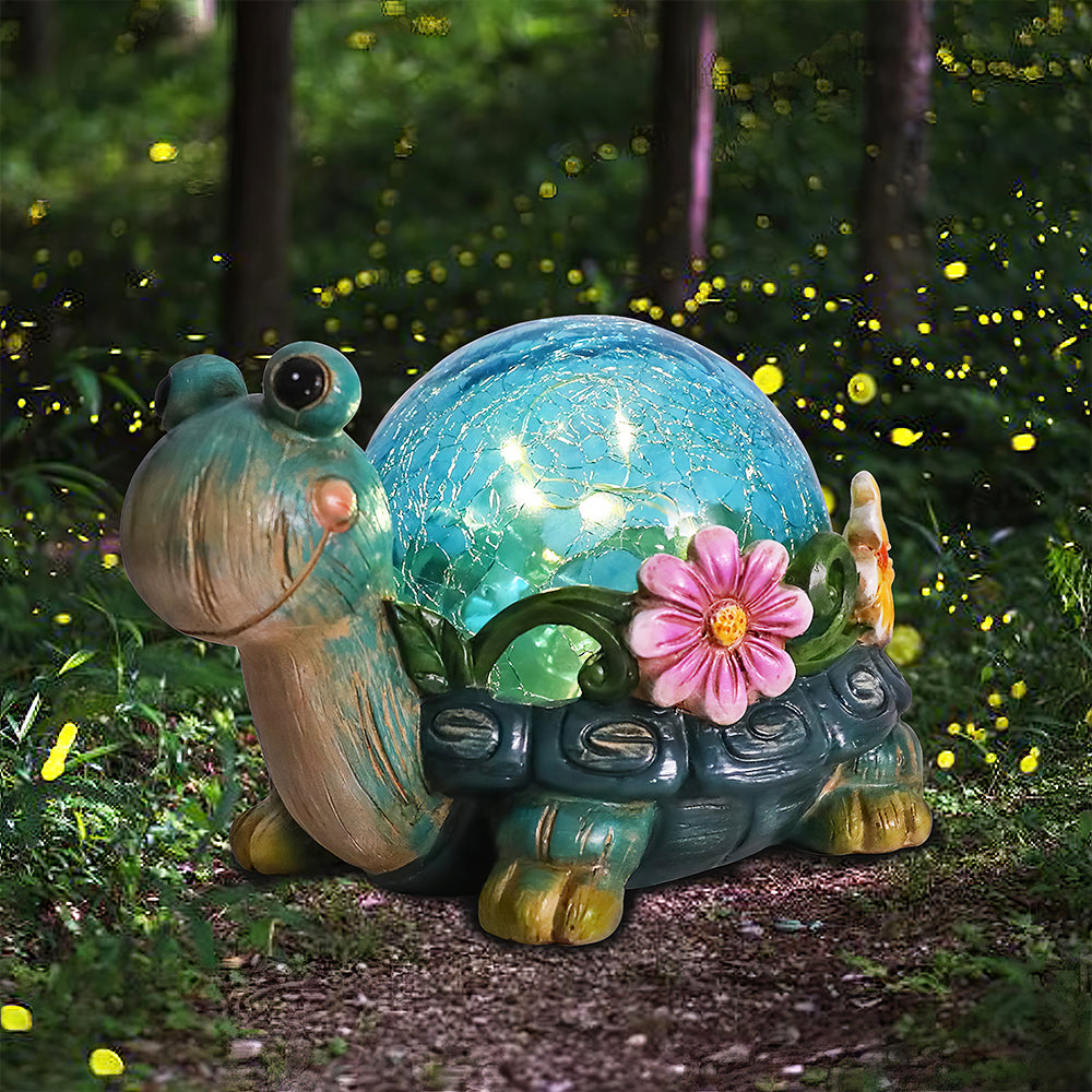 Solar Garden Statues Outdoor Figurines Turtle Lawn Ornament with Solar Lights Cracked Glass Outdoor Decor for Patio Yard Decorations