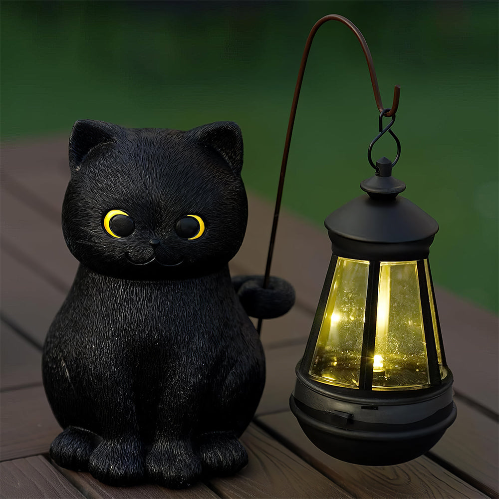 Solar Garden Statue Cat Figurine Black Cat Statues Garden Decor with LED Light Outdoor Statue for Yard Patio Balcony Lawn Ornament