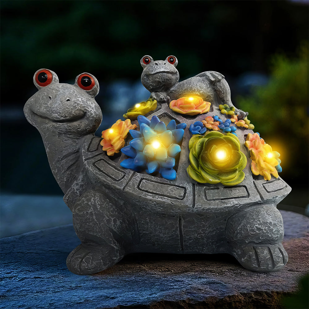 Outdoor Solar Turtle Statue with Succulents and LED Lights for Garden