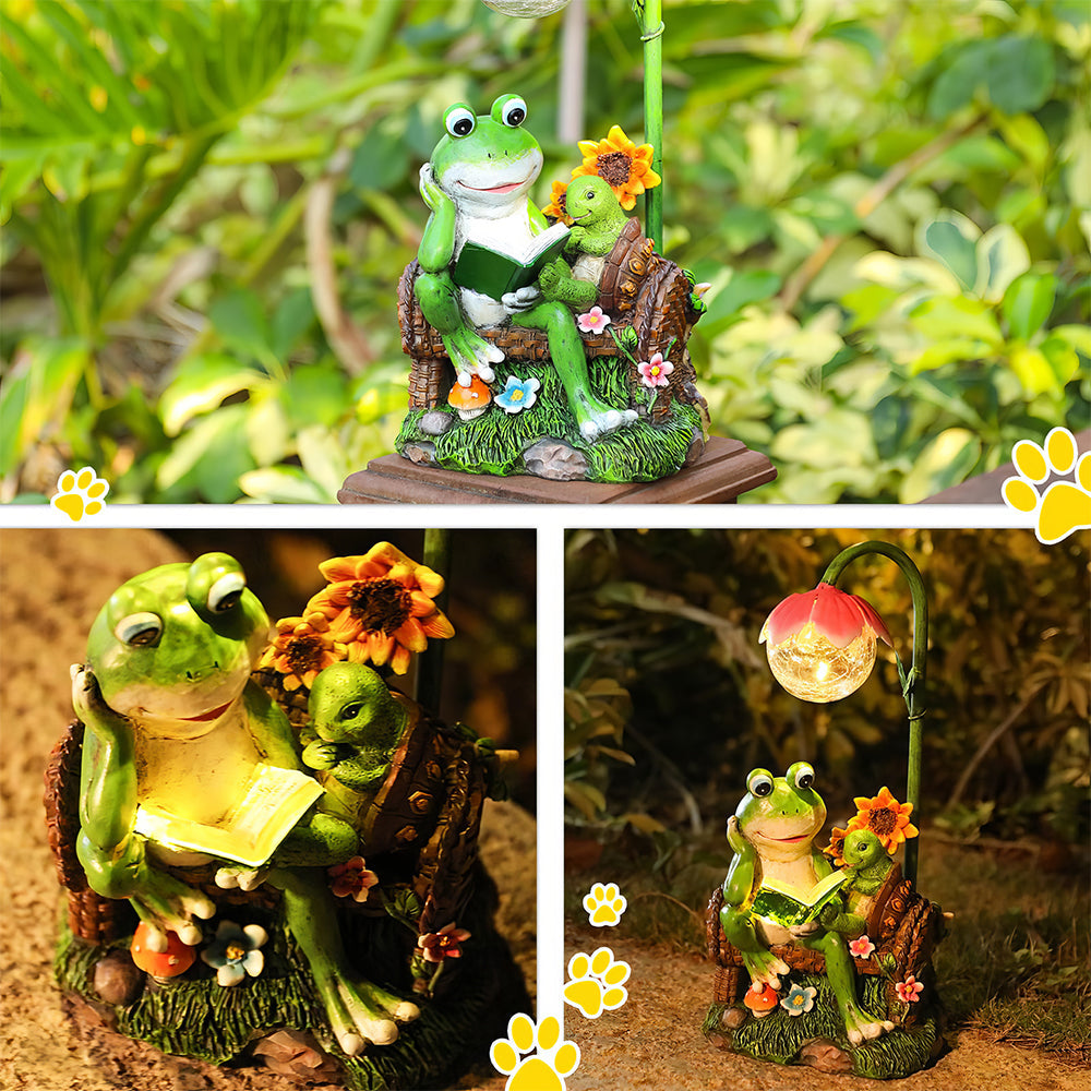 Solar Frog and Turtle Garden Statues with Lights Outdoor Lawn and Patio Decor