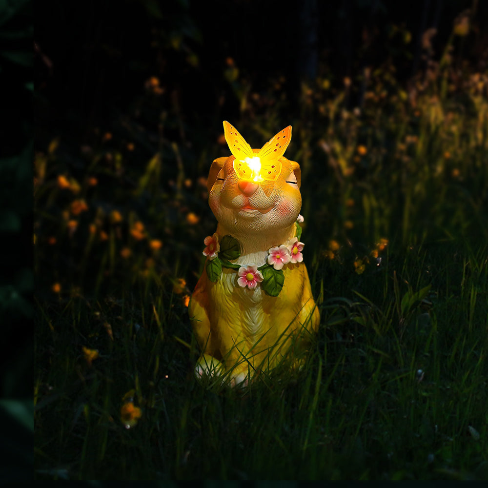 Solar Rabbit Garden Statue Resin Outdoor Decor for Yard and Lawn