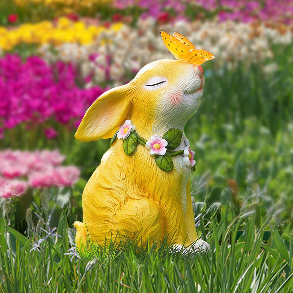 Solar Rabbit Garden Statue Resin Outdoor Decor for Yard and Lawn