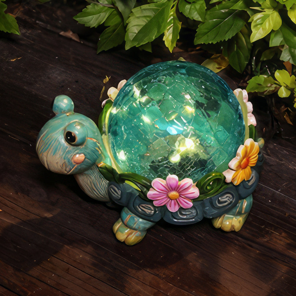 Solar Garden Statues Outdoor Figurines Turtle Lawn Ornament with Solar Lights Cracked Glass Outdoor Decor for Patio Yard Decorations