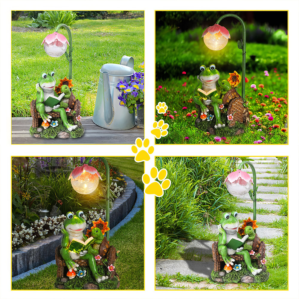Solar Frog and Turtle Garden Statues with Lights Outdoor Lawn and Patio Decor
