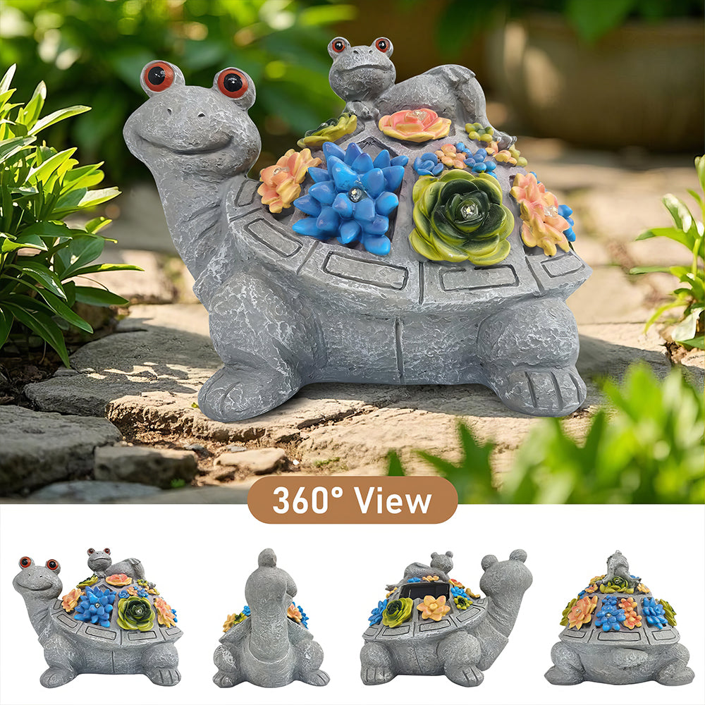 Outdoor Solar Turtle Statue with Succulents and LED Lights for Garden