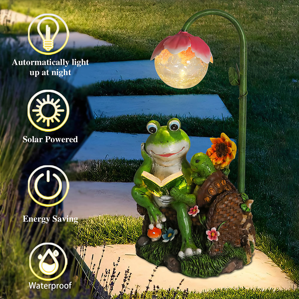 Solar Frog and Turtle Garden Statues with Lights Outdoor Lawn and Patio Decor