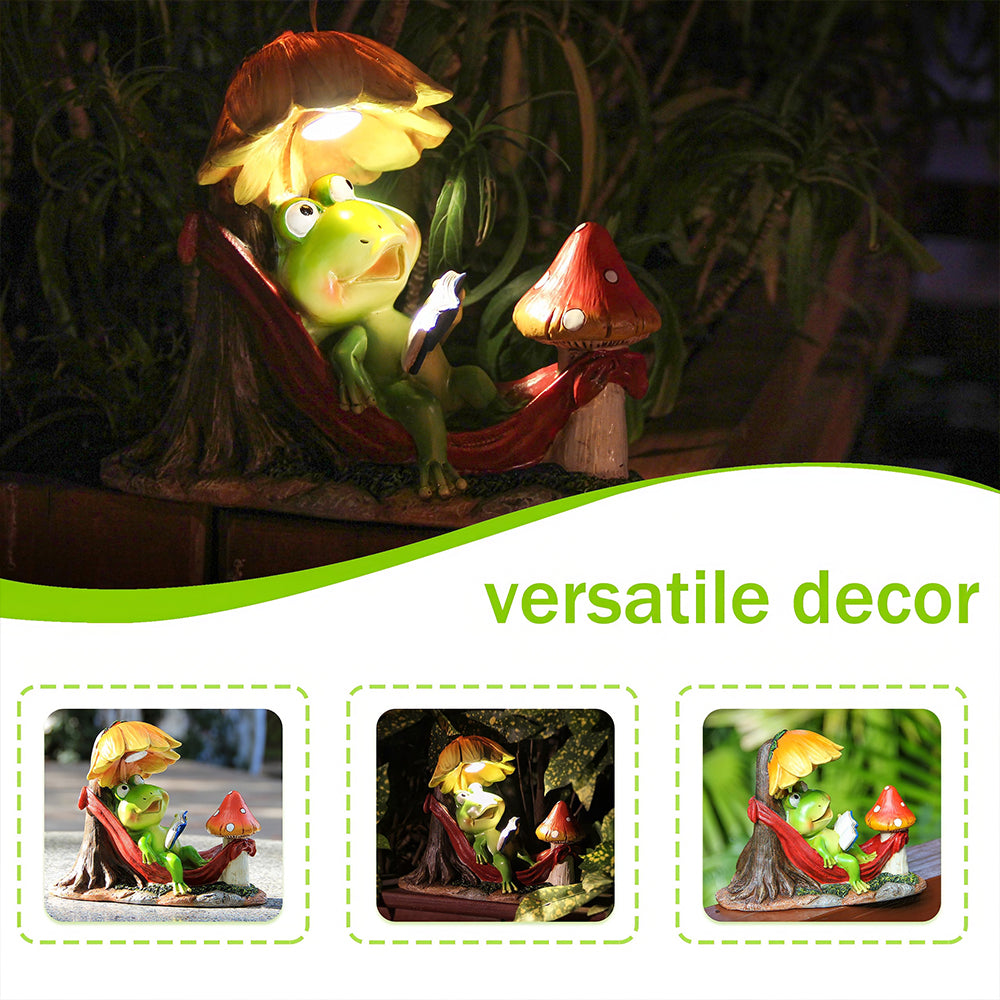 Solar Frog Garden Statue with Light Outdoor Patio Yard Lawn Decor