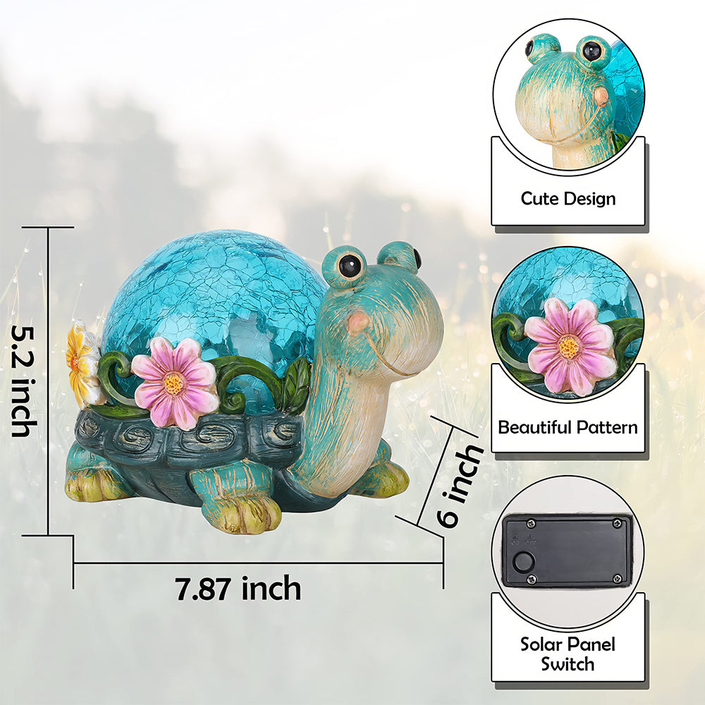 Solar Garden Statues Outdoor Figurines Turtle Lawn Ornament with Solar Lights Cracked Glass Outdoor Decor for Patio Yard Decorations