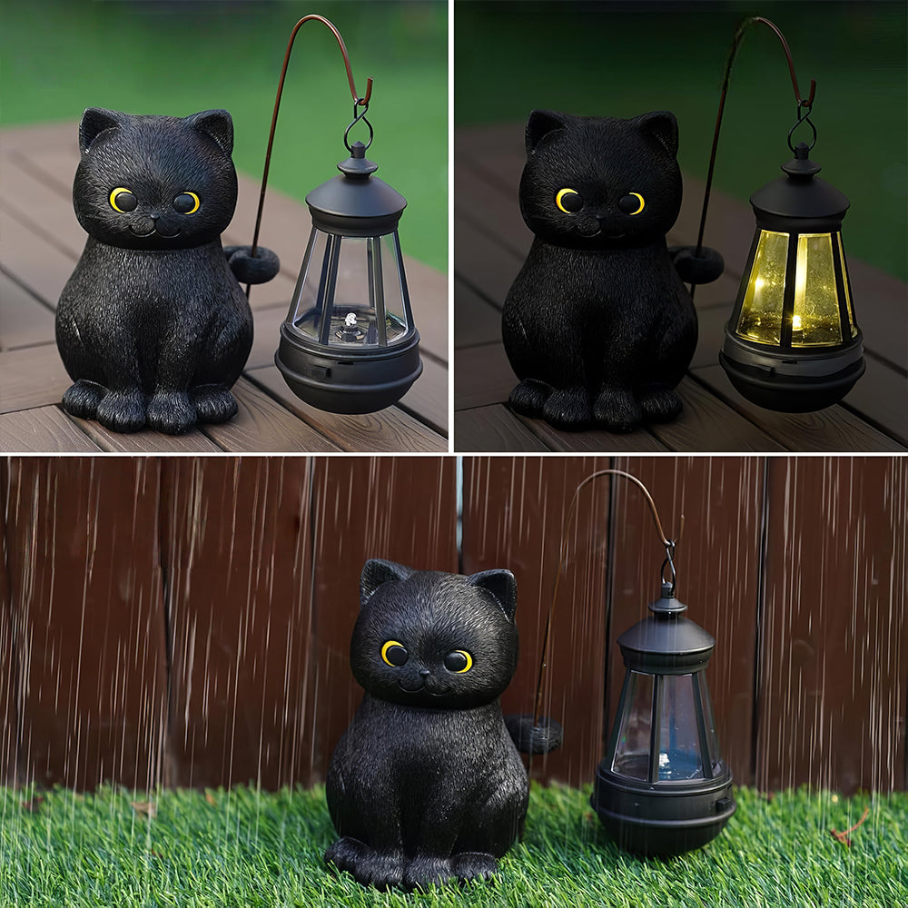 Solar Garden Statue Cat Figurine Black Cat Statues Garden Decor with LED Light Outdoor Statue for Yard Patio Balcony Lawn Ornament