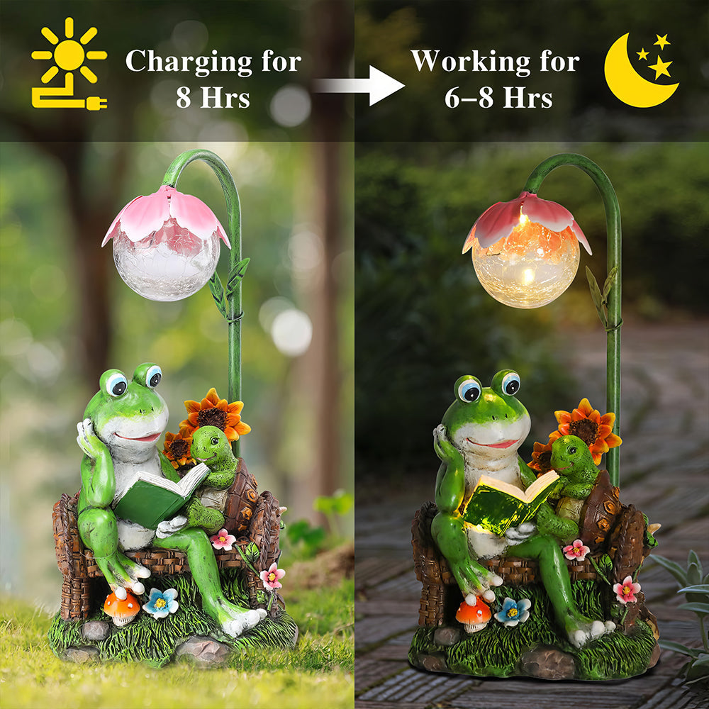 Solar Frog and Turtle Garden Statues with Lights Outdoor Lawn and Patio Decor