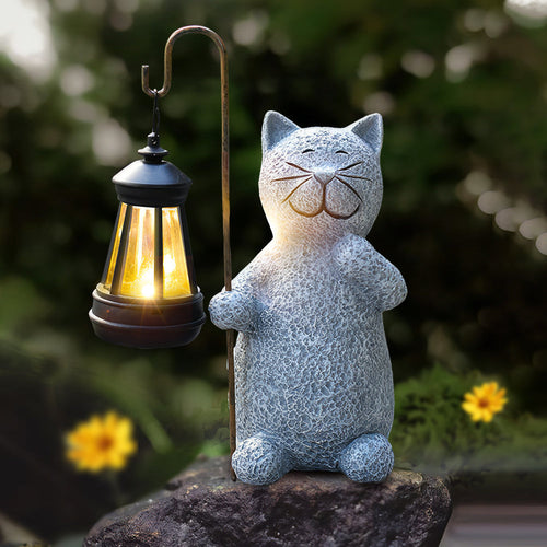 Solar Cat Garden Statue Outdoor Decor for Patio Yard and Lawn