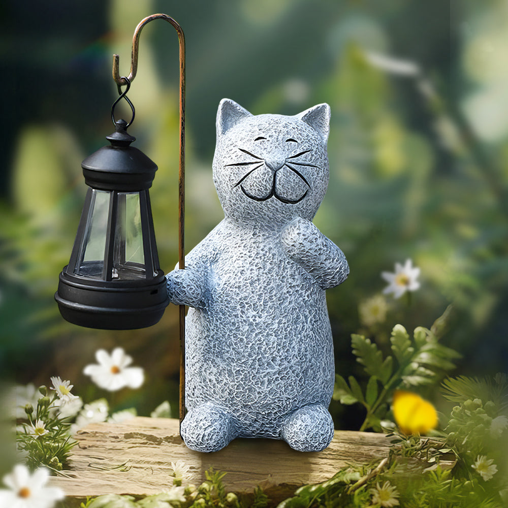 Solar Cat Garden Statue Outdoor Decor for Patio Yard and Lawn
