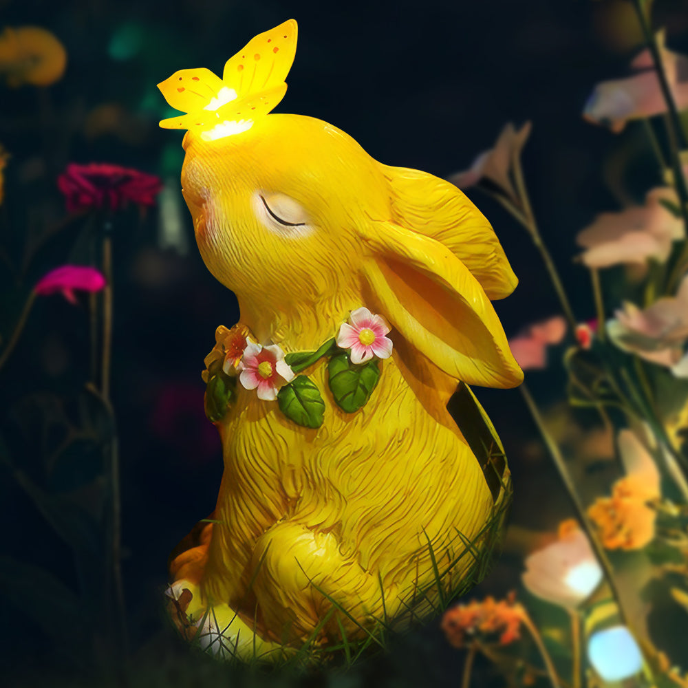 Solar Rabbit Garden Statue Resin Outdoor Decor for Yard and Lawn