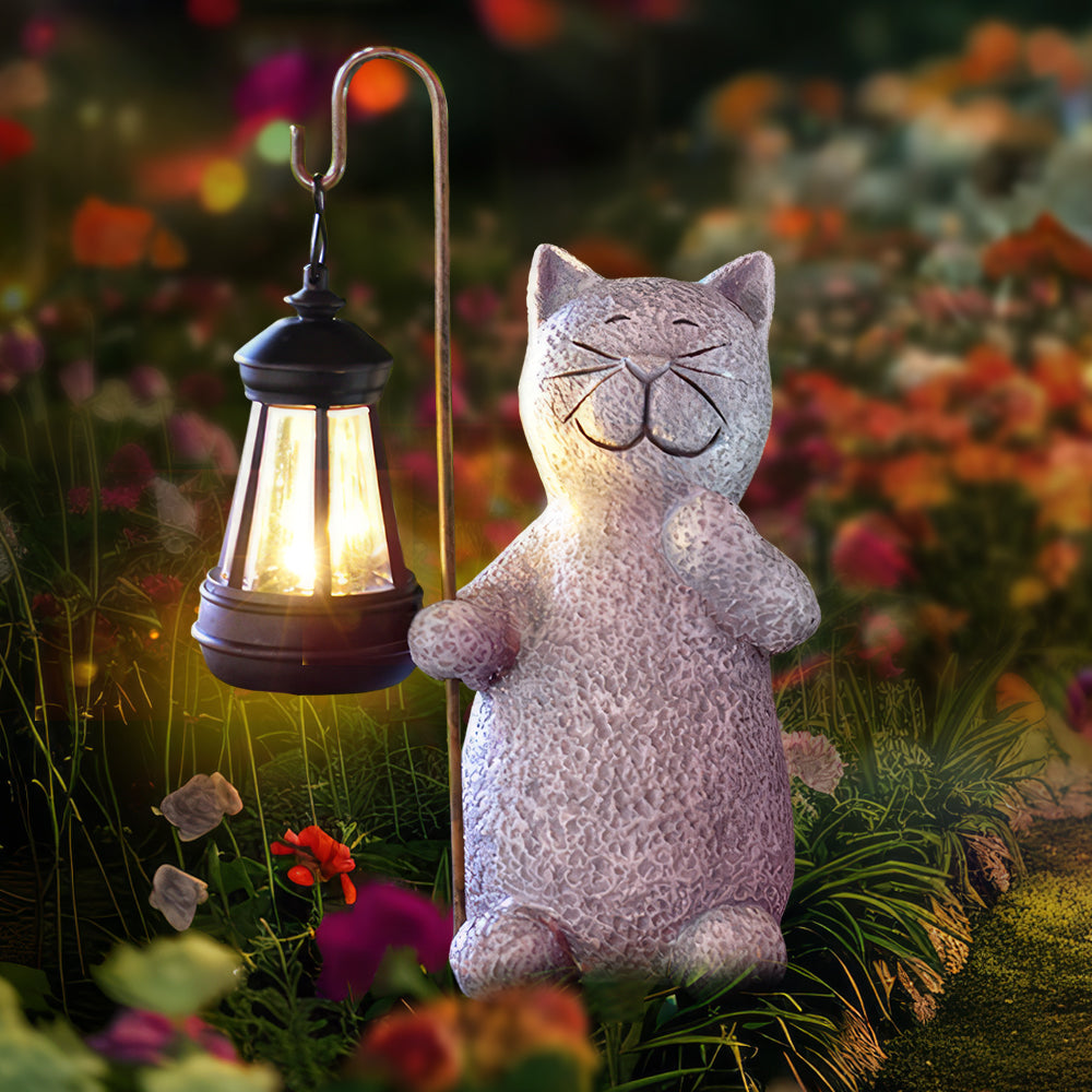 Solar Cat Garden Statue Outdoor Decor for Patio Yard and Lawn