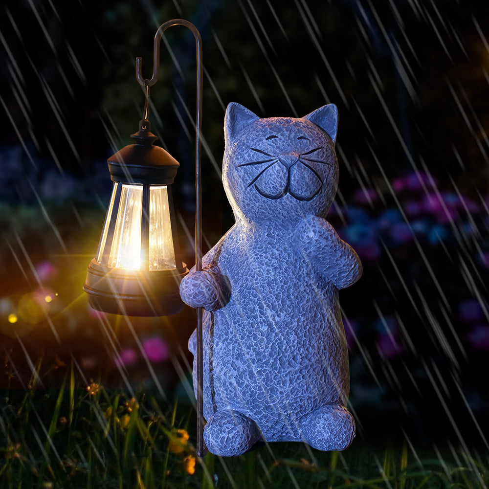 Solar Cat Garden Statue Outdoor Decor for Patio Yard and Lawn